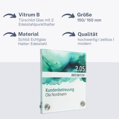 Tuerschild VITRUM B aus Glas fuer Buero 150 150 B2